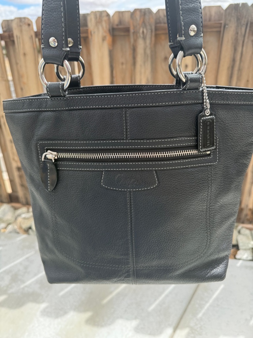 Coach Black Leather Shoulder Tote with Silver Hardware - Picture 16 of 16
